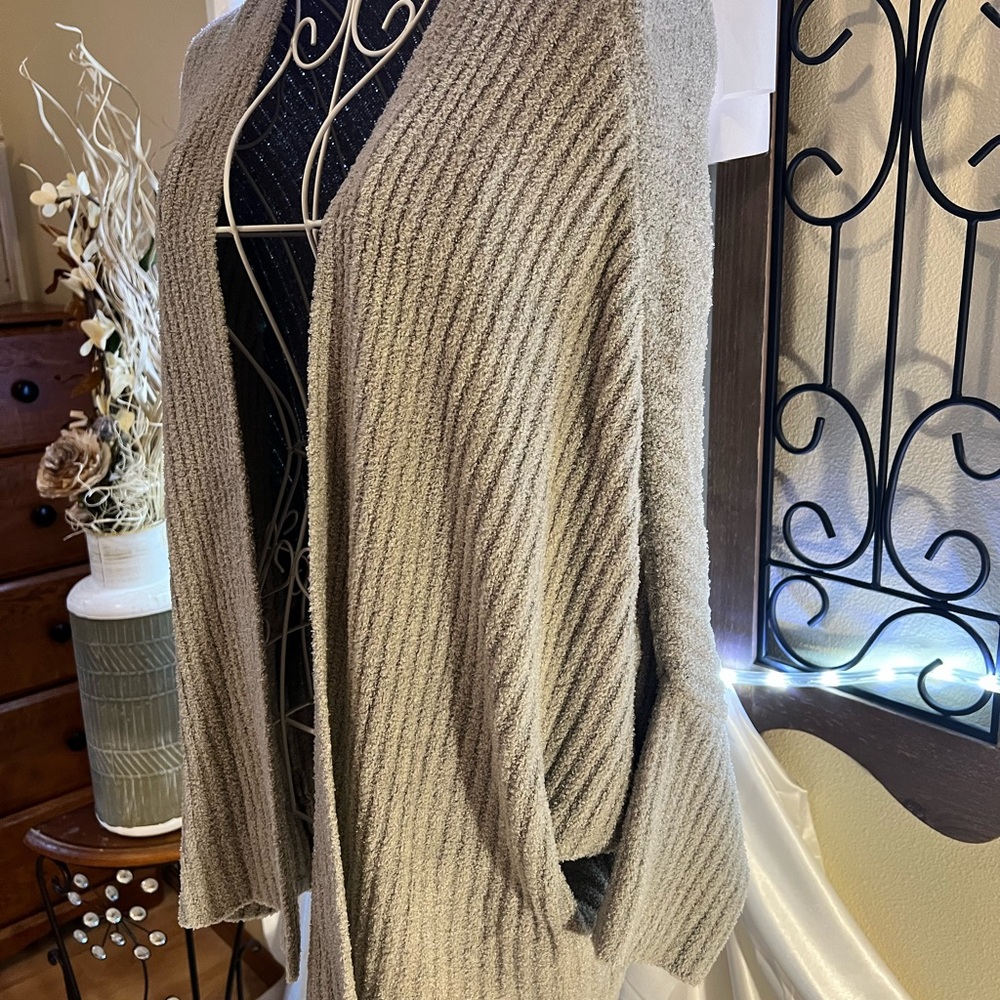 Barefoot Dreams Cozy Ribbed Cardigan in Sage Green - Picture 2 of 6